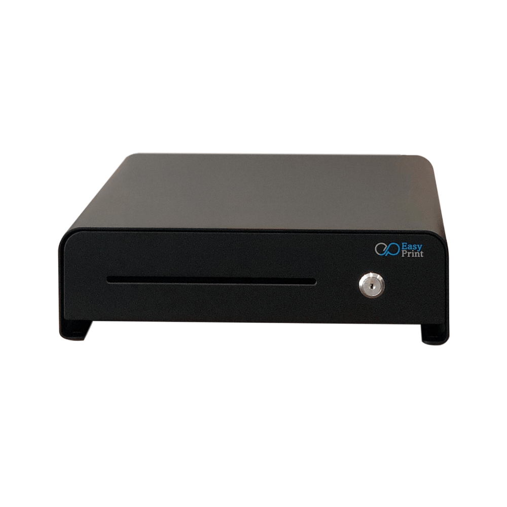 ลิ้นชักเก็บเงิน EASYPRINT รุ่น CD-335 สีดำ 4 ช่องธนบัตรขนาดใหญ่ 4 ช่องเหรียญ RJ11 12/24V